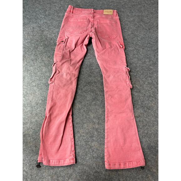 ESNTL LAB Men’s Cargo Pockets Fitted Pink Draw-String Hem Stacked Jeans Size 32 - Picture 2 of 4